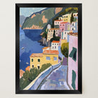 Mediterranean Coastal Town Landscape Wall Art Print-Skudaboo