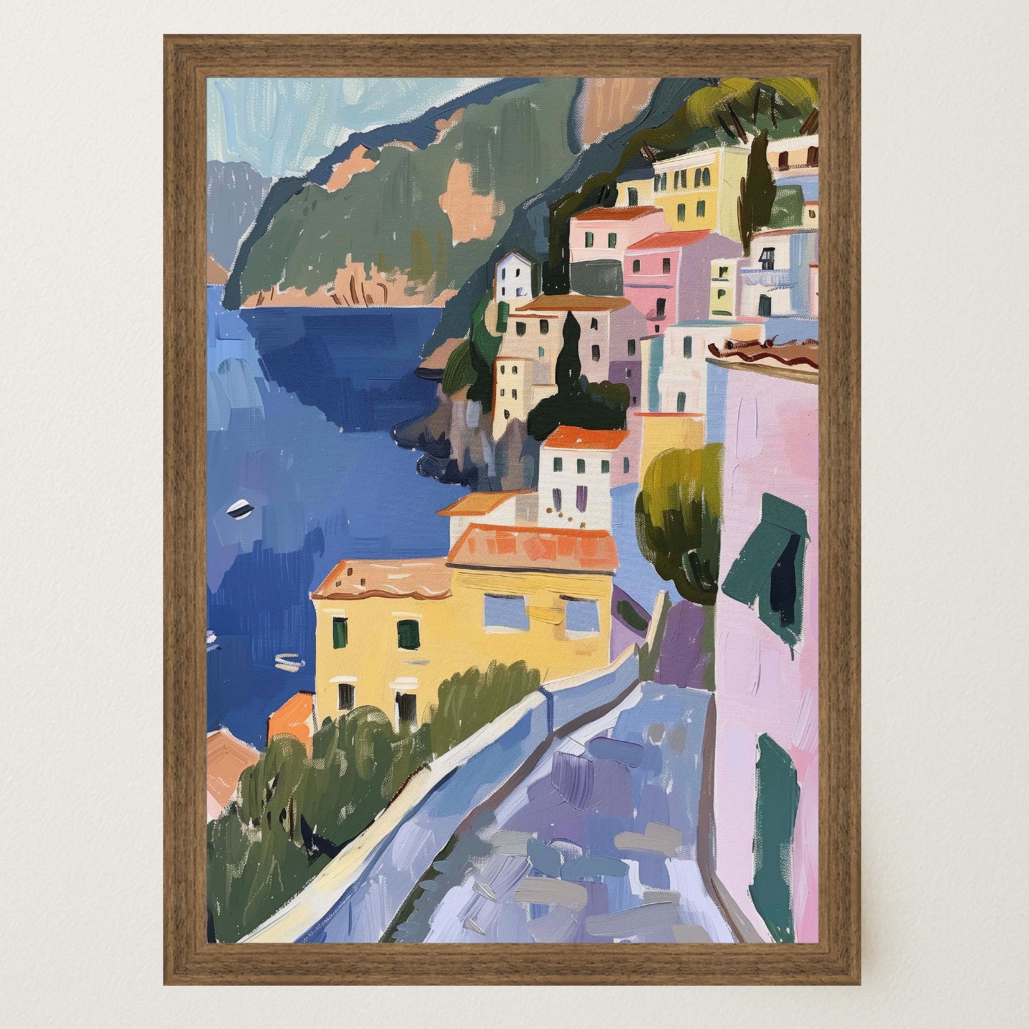 Mediterranean Coastal Town Landscape Wall Art Print-Skudaboo