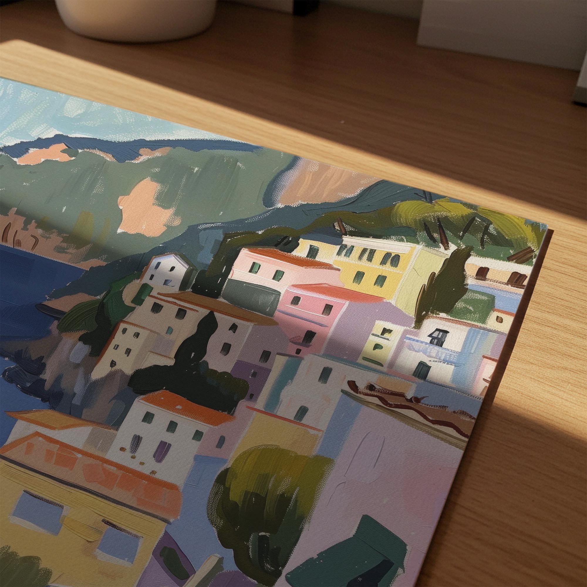 Mediterranean Coastal Town Landscape Wall Art Print-Skudaboo