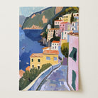 Mediterranean Coastal Town Landscape Wall Art Print-Skudaboo