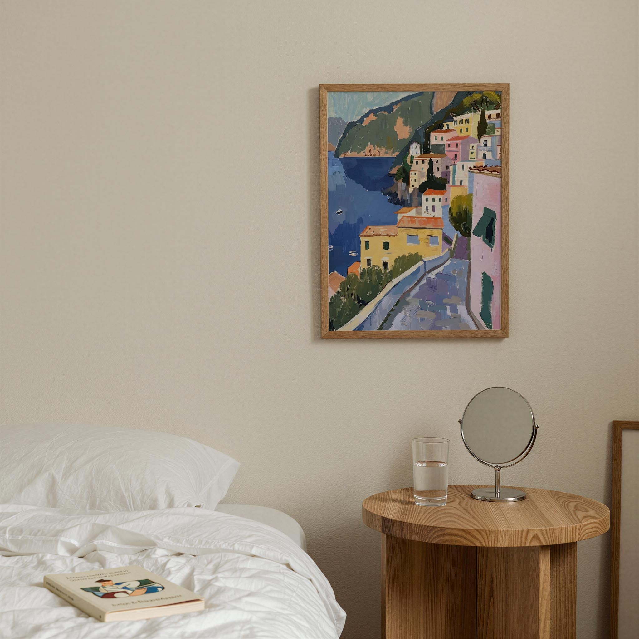Mediterranean Coastal Town Landscape Wall Art Print-Skudaboo