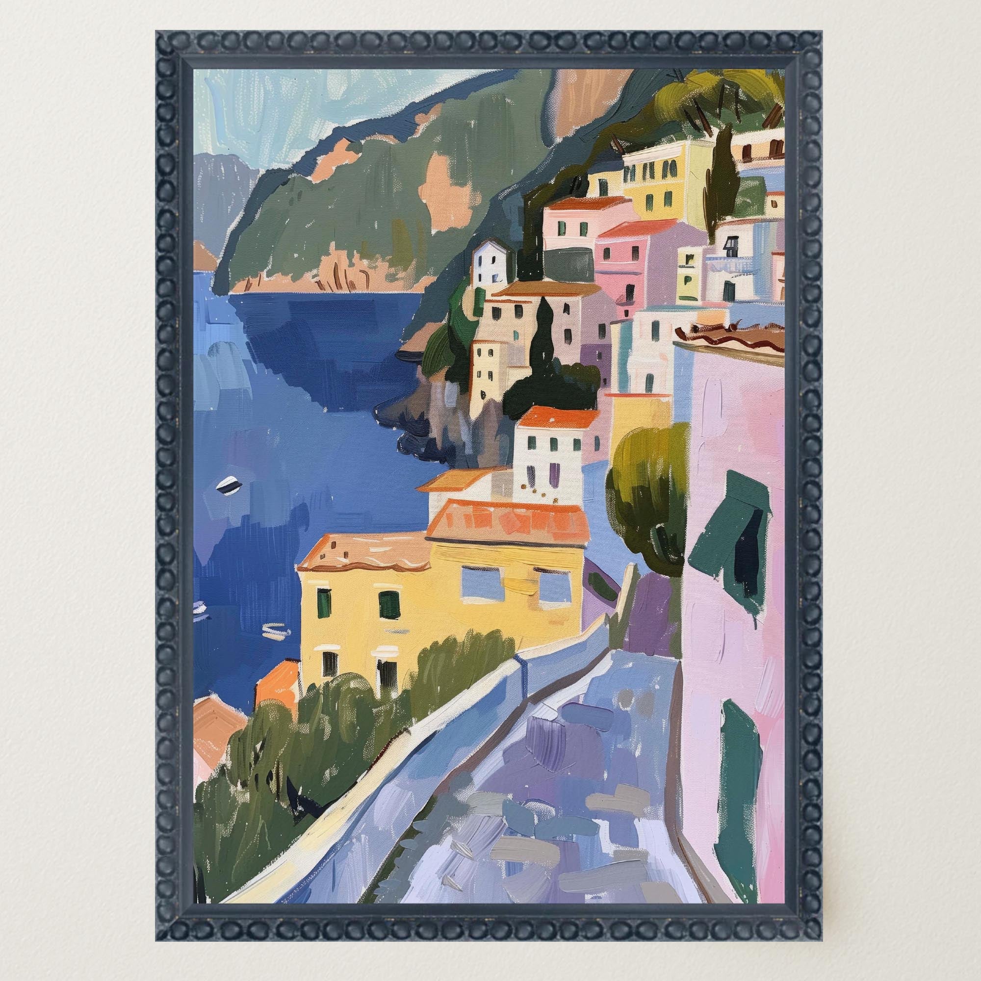 Mediterranean Coastal Town Landscape Wall Art Print-Skudaboo