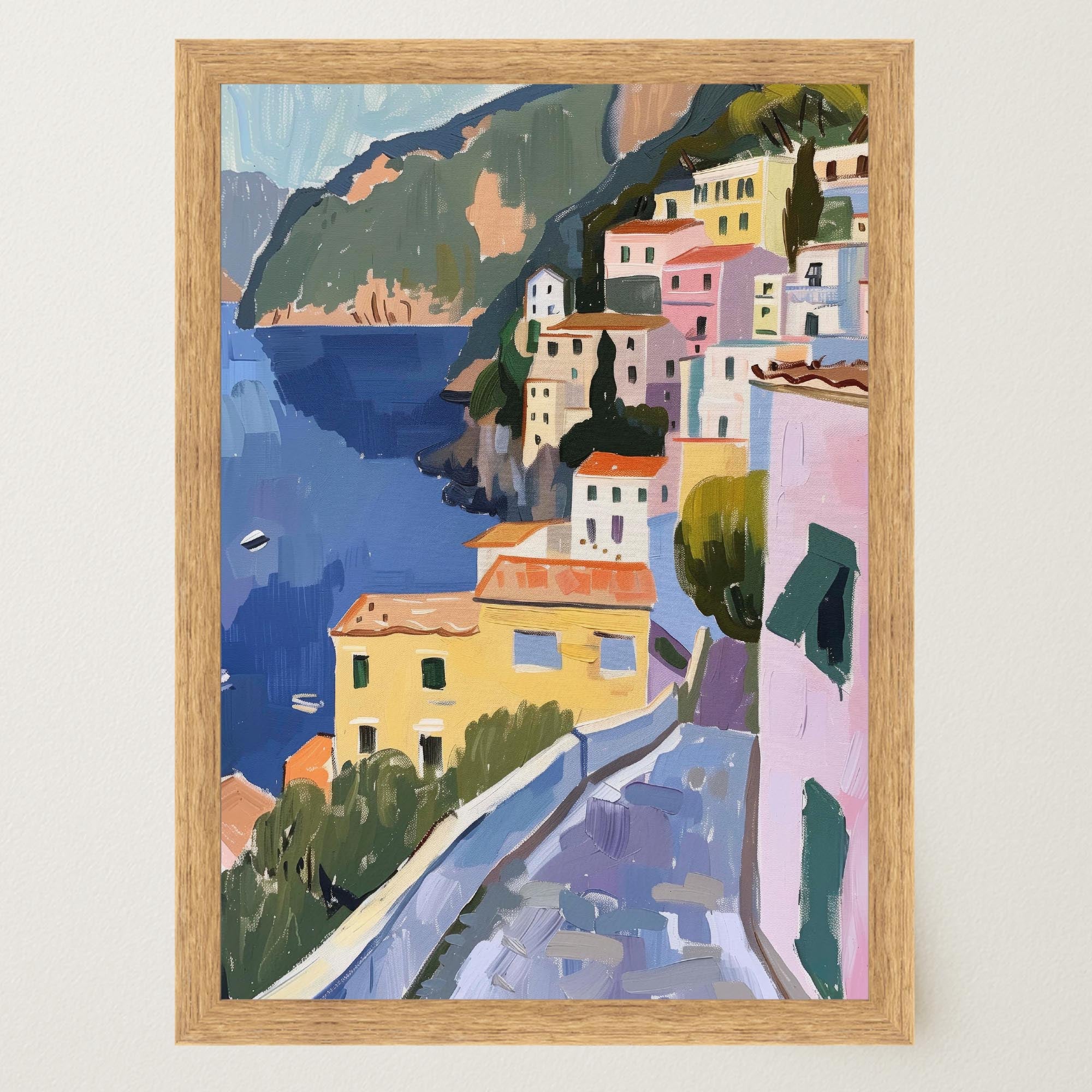 Mediterranean Coastal Town Landscape Wall Art Print-Skudaboo