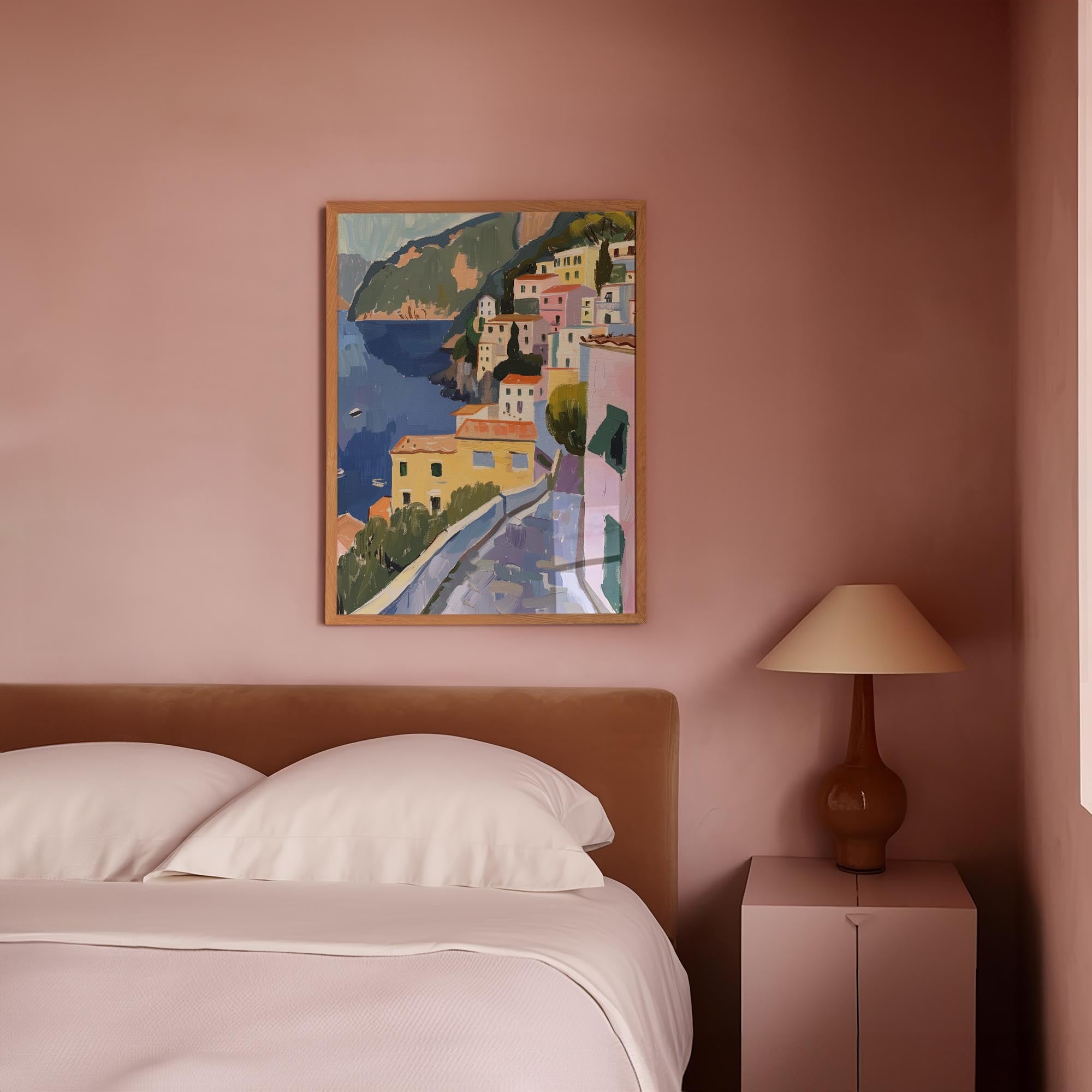 Mediterranean Coastal Town Landscape Wall Art Print-Skudaboo