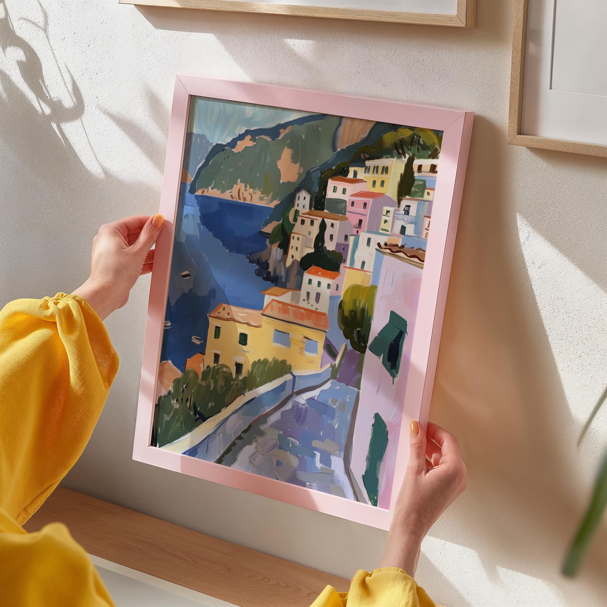 Mediterranean Coastal Town Landscape Wall Art Print-Skudaboo