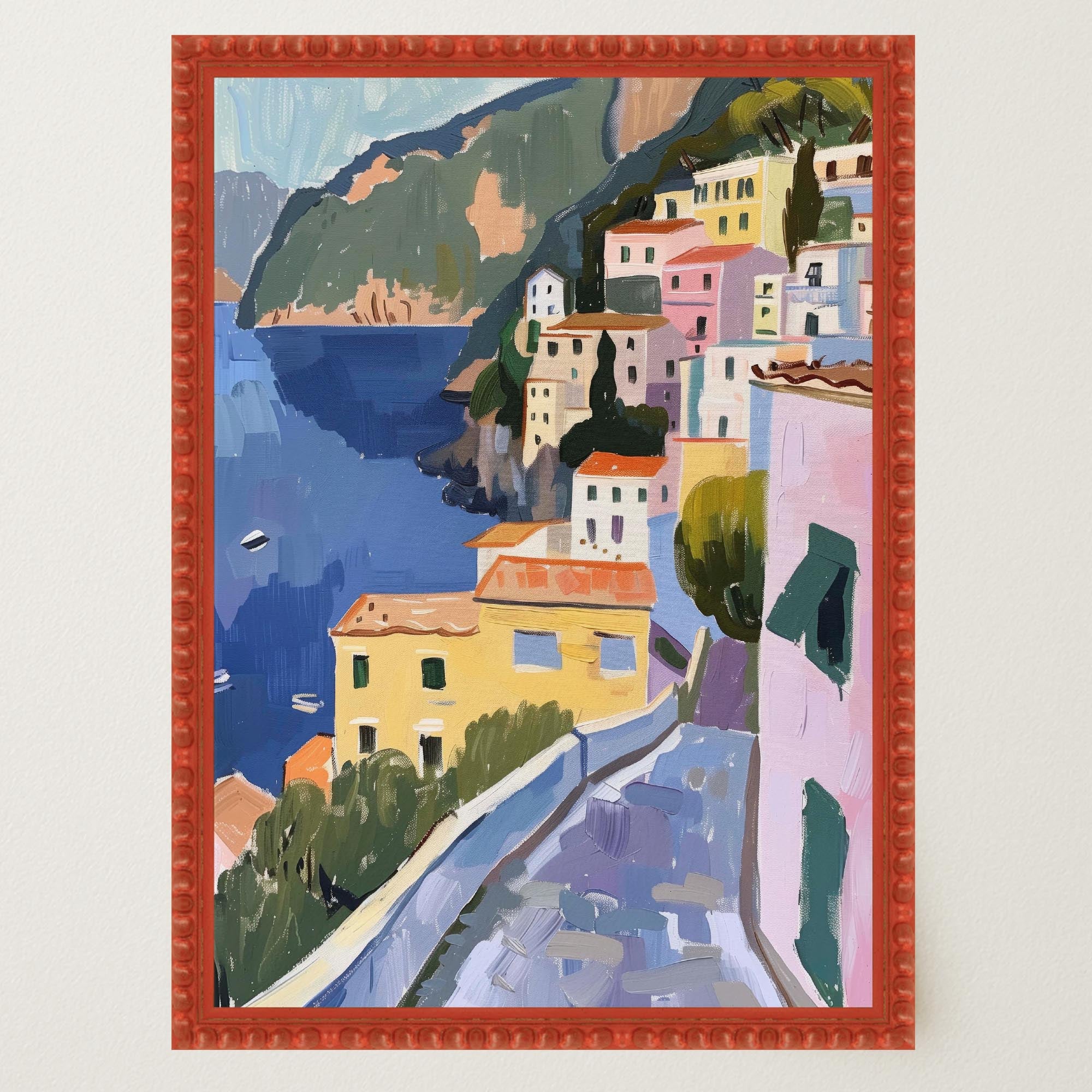 Mediterranean Coastal Town Landscape Wall Art Print-Skudaboo