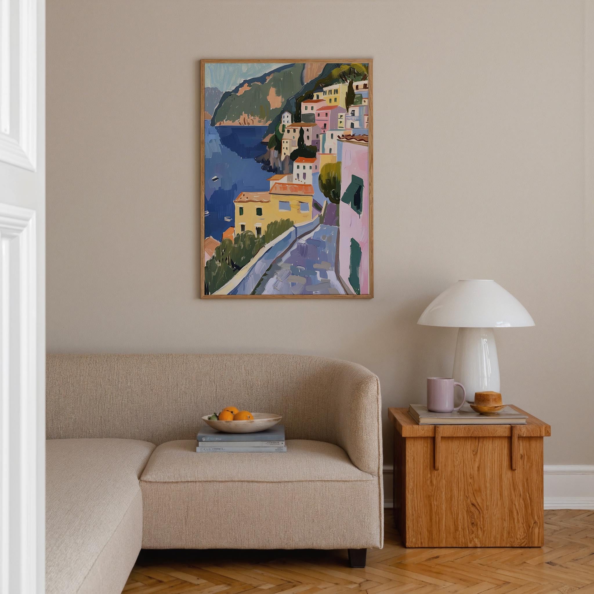 Mediterranean Coastal Town Landscape Wall Art Print-Skudaboo