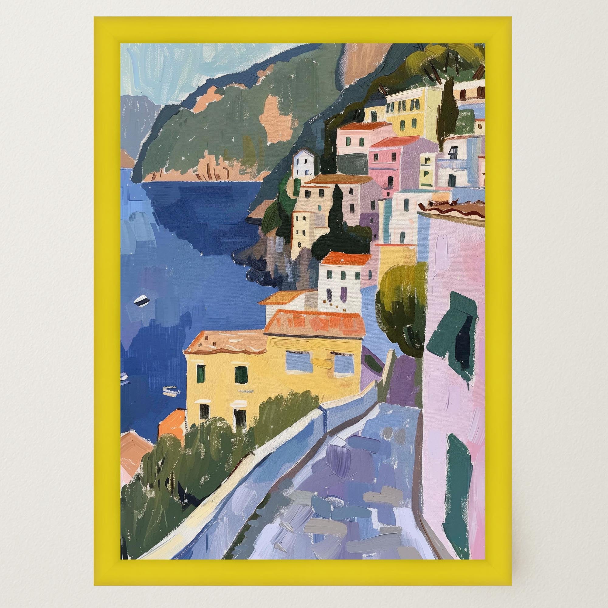 Mediterranean Coastal Town Landscape Wall Art Print-Skudaboo