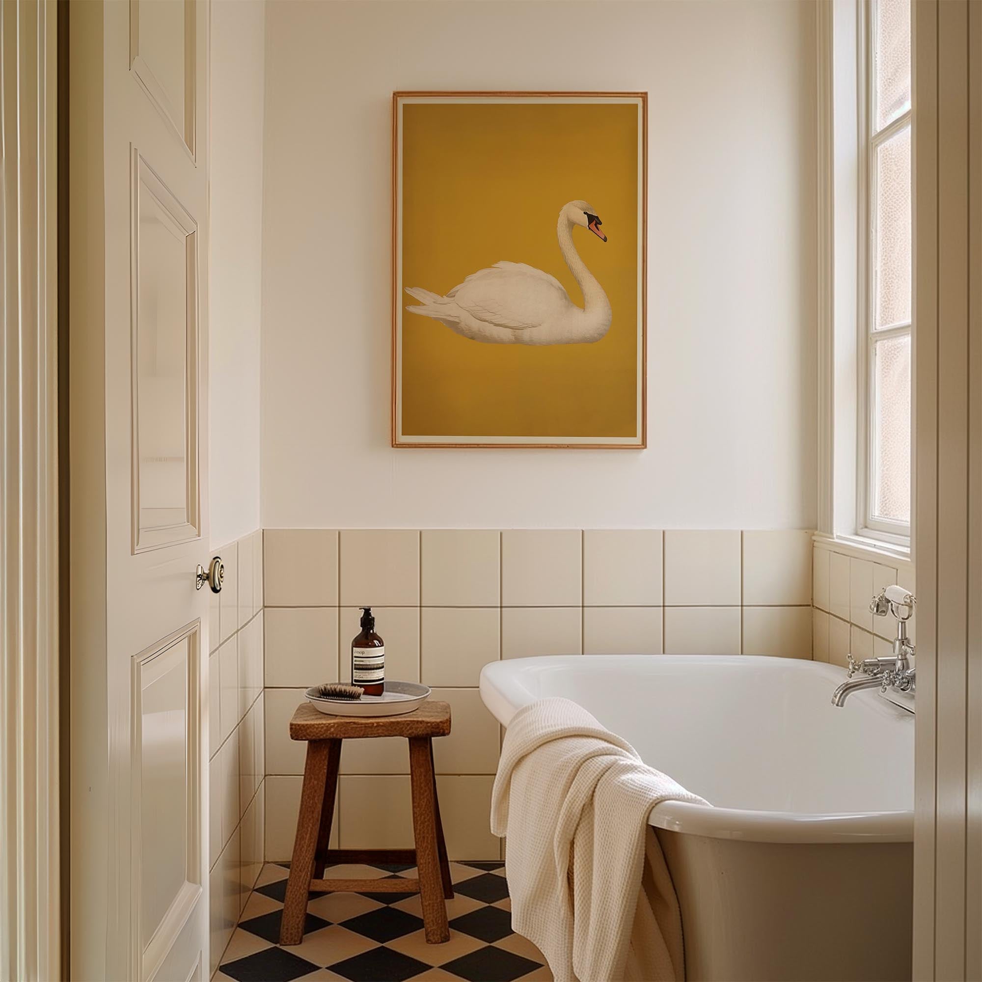 Vintage Style White Swan Wall Art Print-Skudaboo