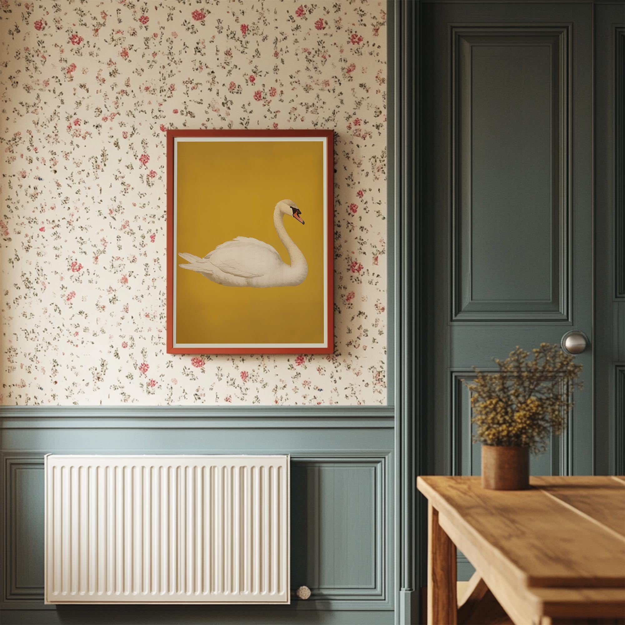 Vintage Style White Swan Wall Art Print-Skudaboo