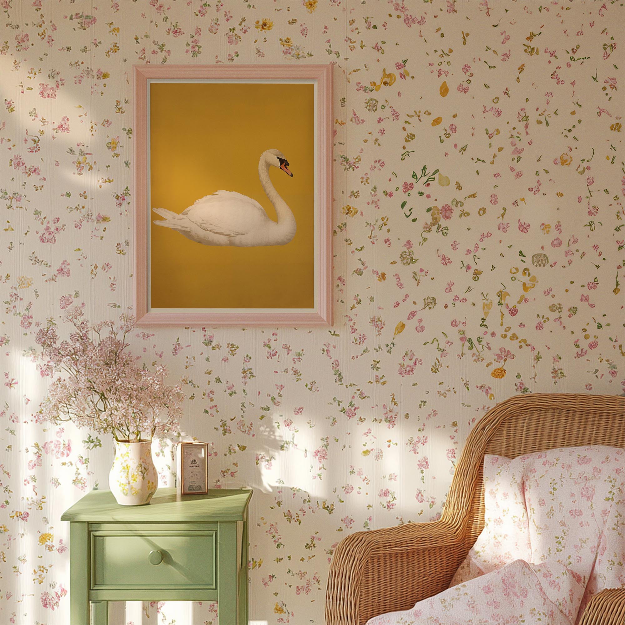 Vintage Style White Swan Wall Art Print-Skudaboo
