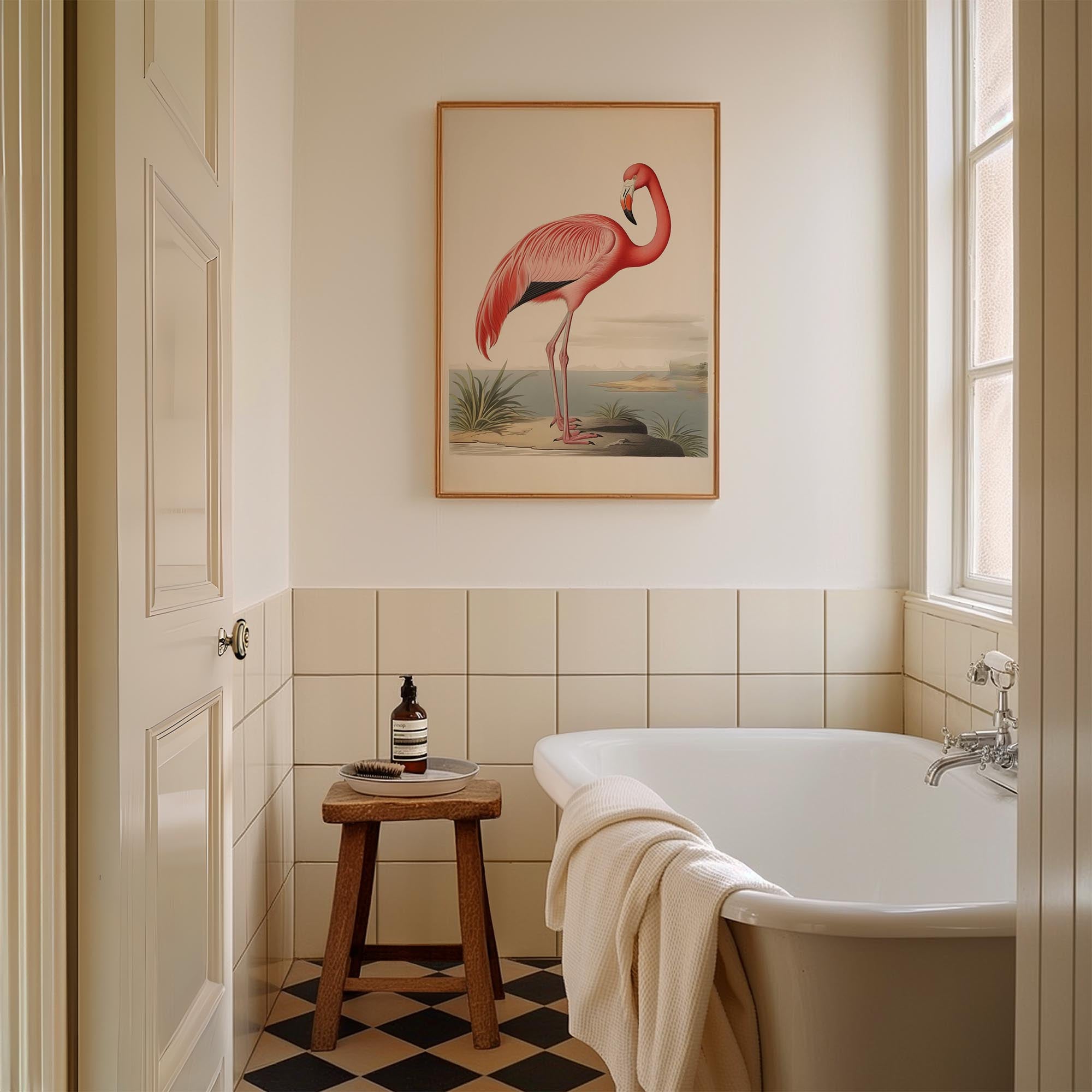Vintage Style Pink Flamingo Wall Art Print-Skudaboo