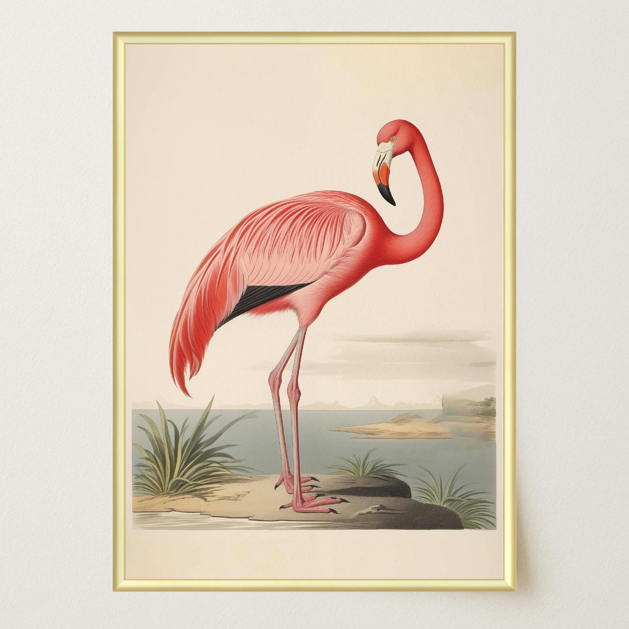 Vintage Style Pink Flamingo Wall Art Print-Skudaboo