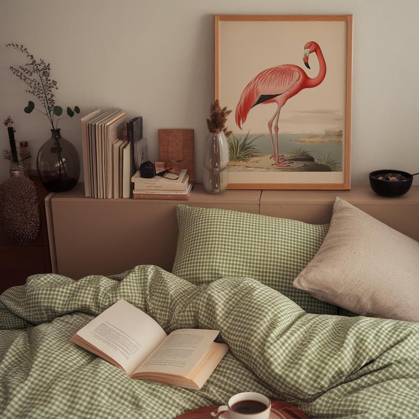 Vintage Style Pink Flamingo Wall Art Print-Skudaboo