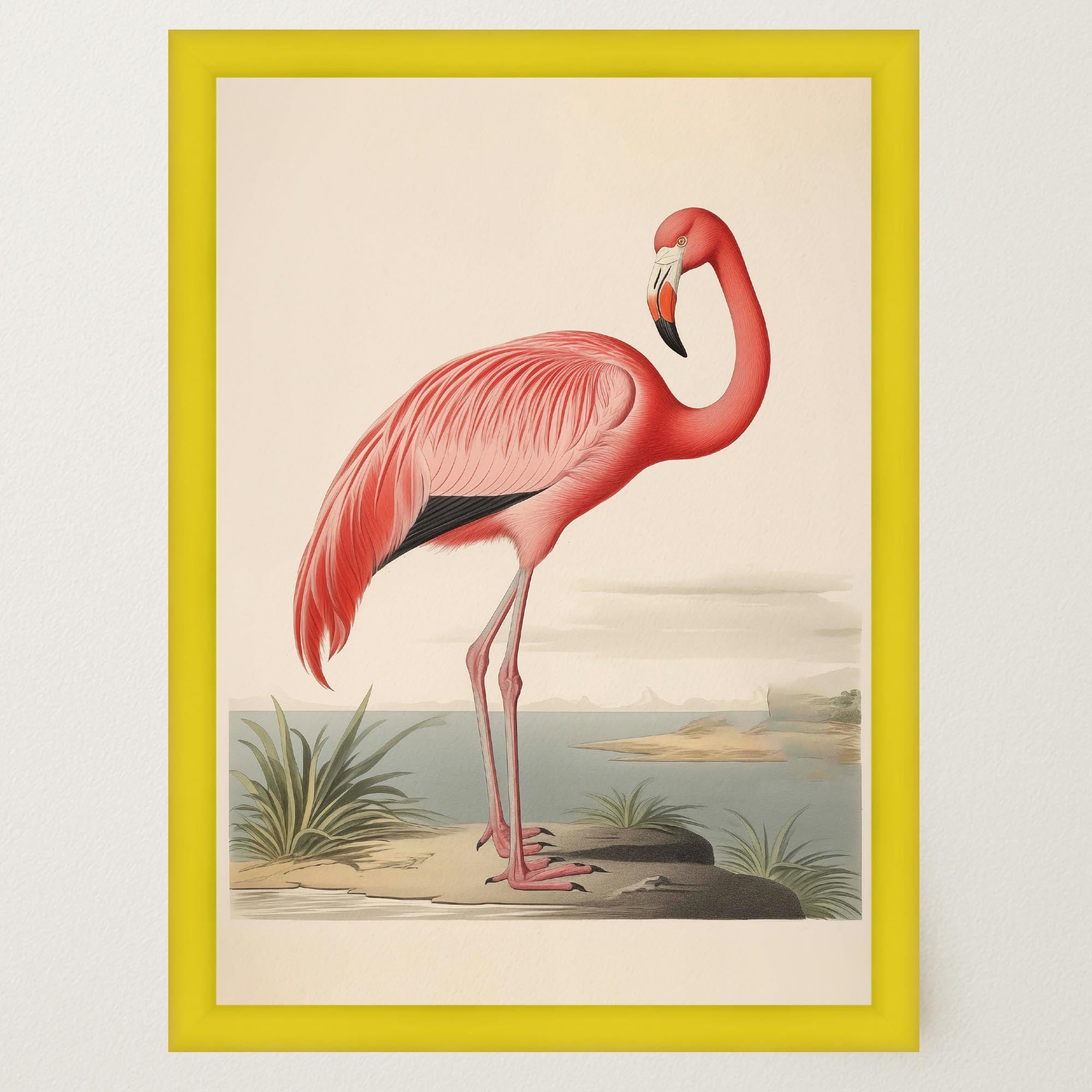 Vintage Style Pink Flamingo Wall Art Print-Skudaboo
