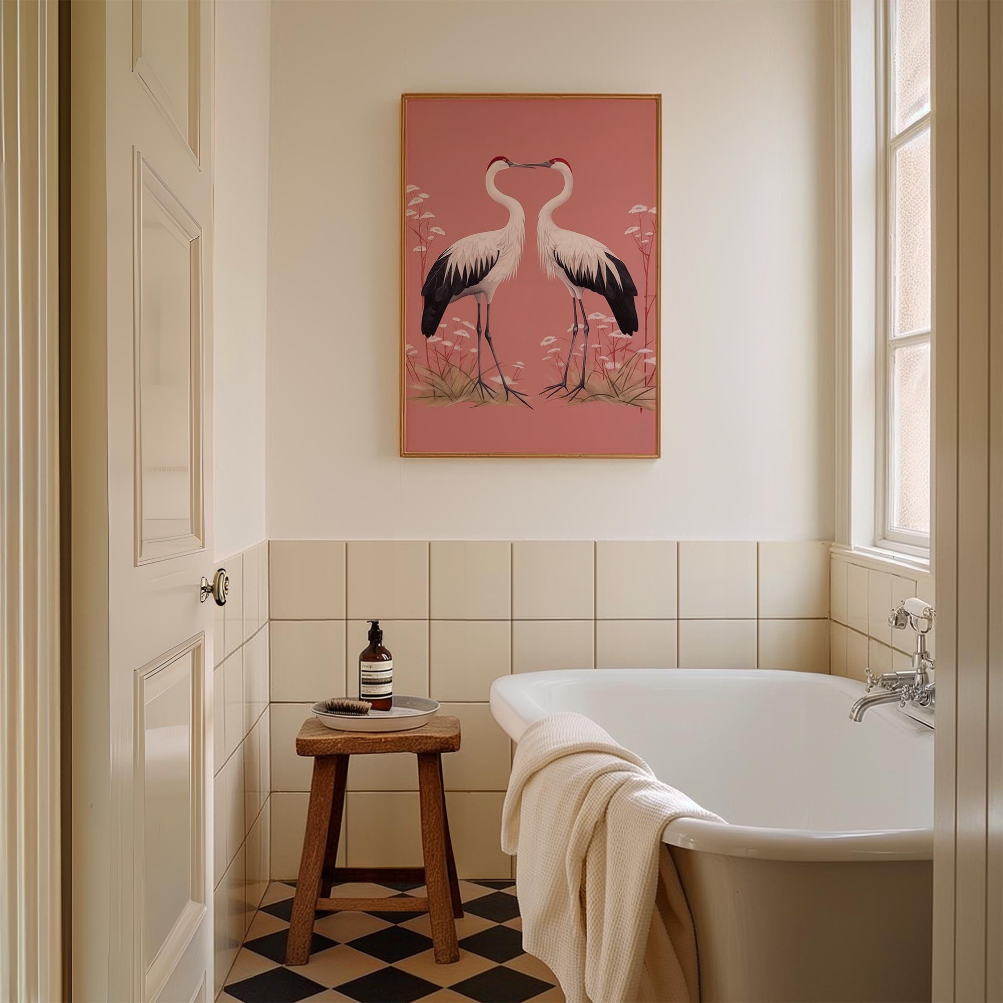 Romantic Crane Birds Heart Illustration Wall Art Print-Skudaboo