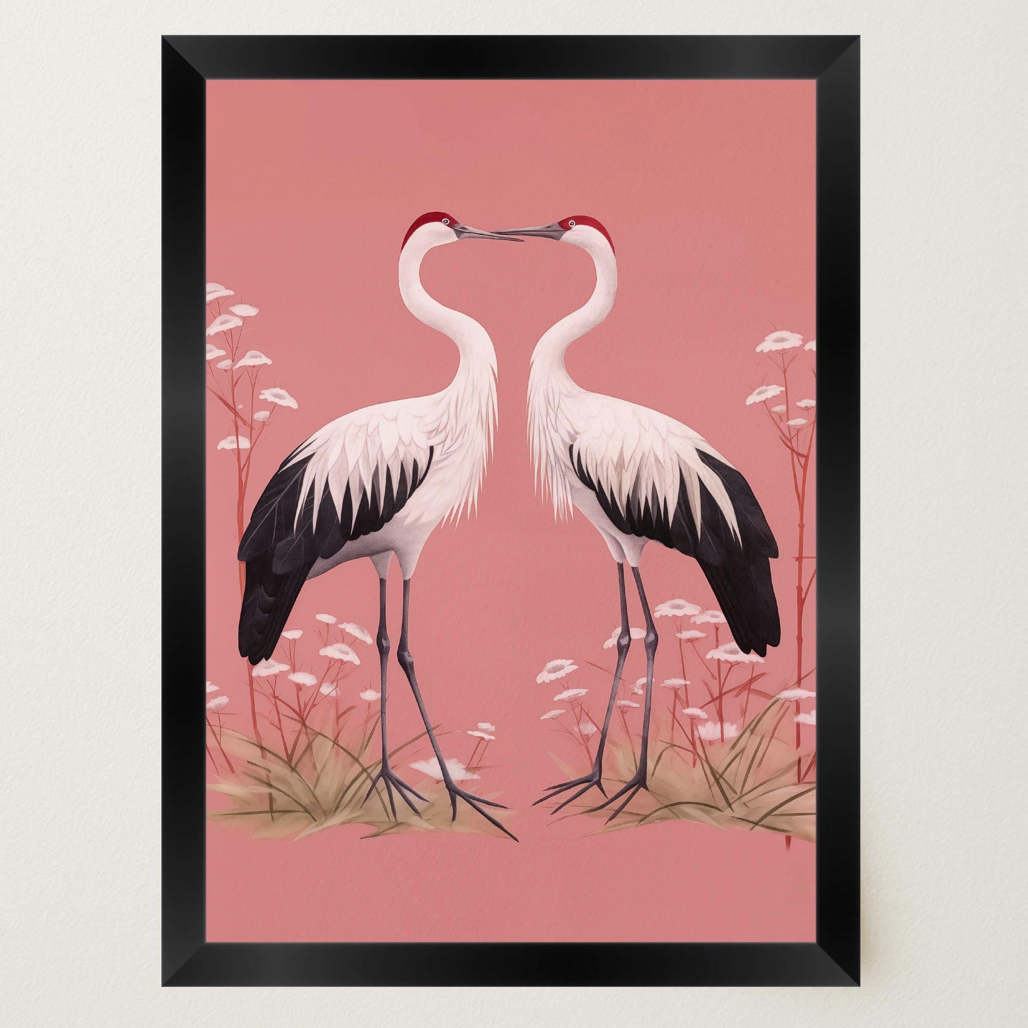 Romantic Crane Birds Heart Illustration Wall Art Print-Skudaboo