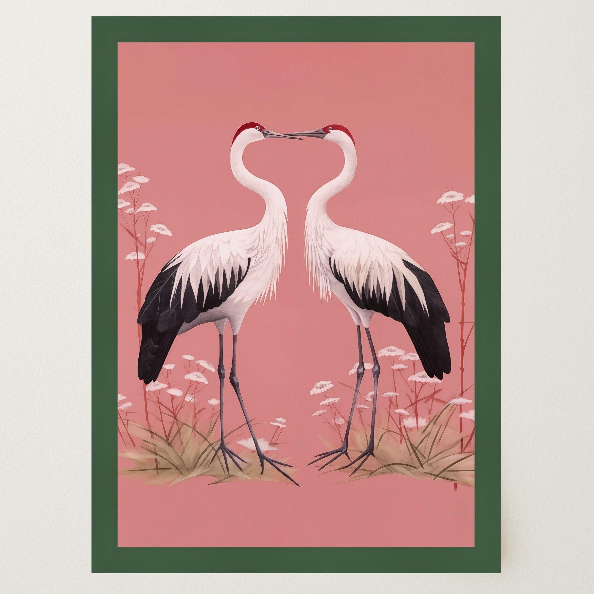 Romantic Crane Birds Heart Illustration Wall Art Print-Skudaboo