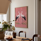 Romantic Crane Birds Heart Illustration Wall Art Print-Skudaboo