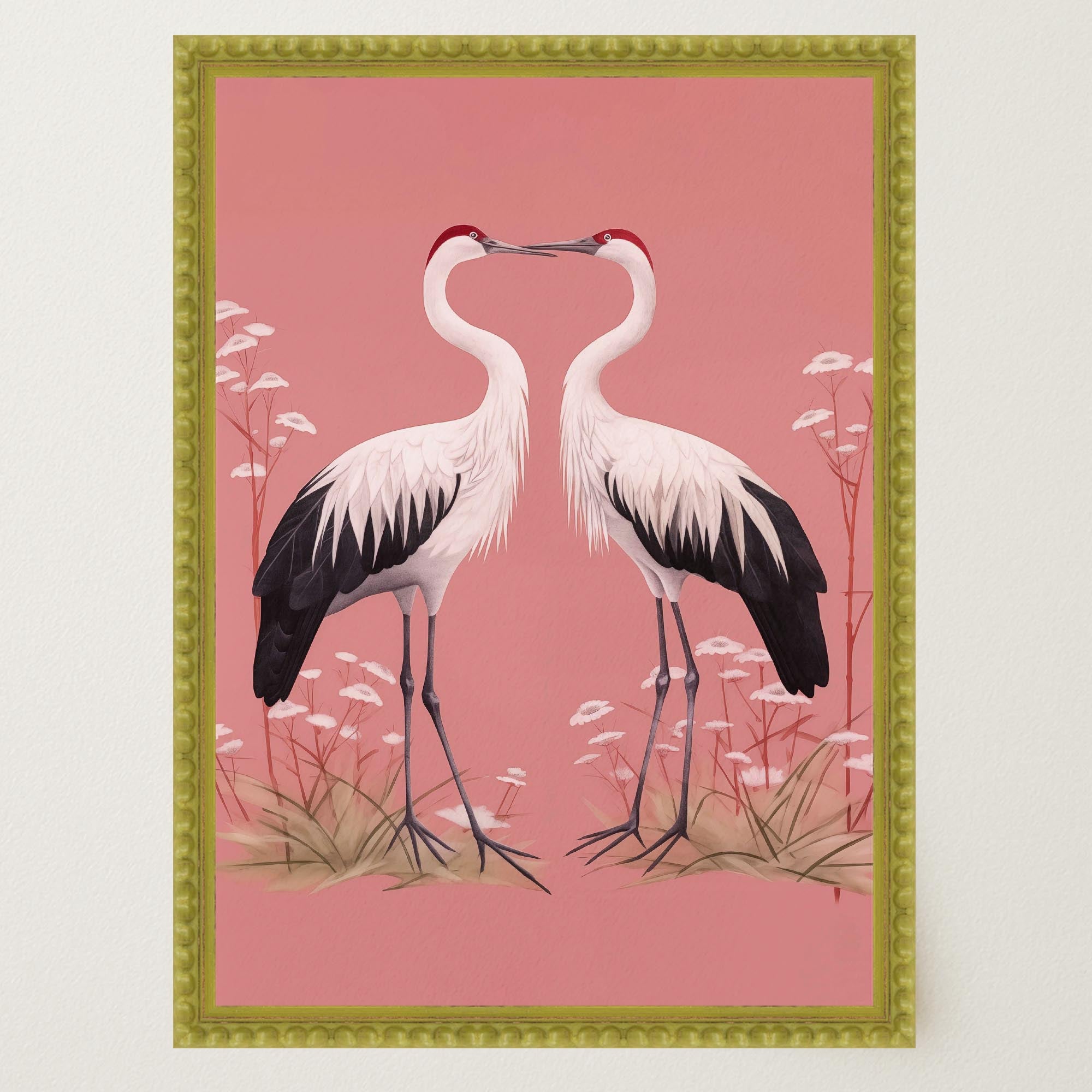 Romantic Crane Birds Heart Illustration Wall Art Print-Skudaboo