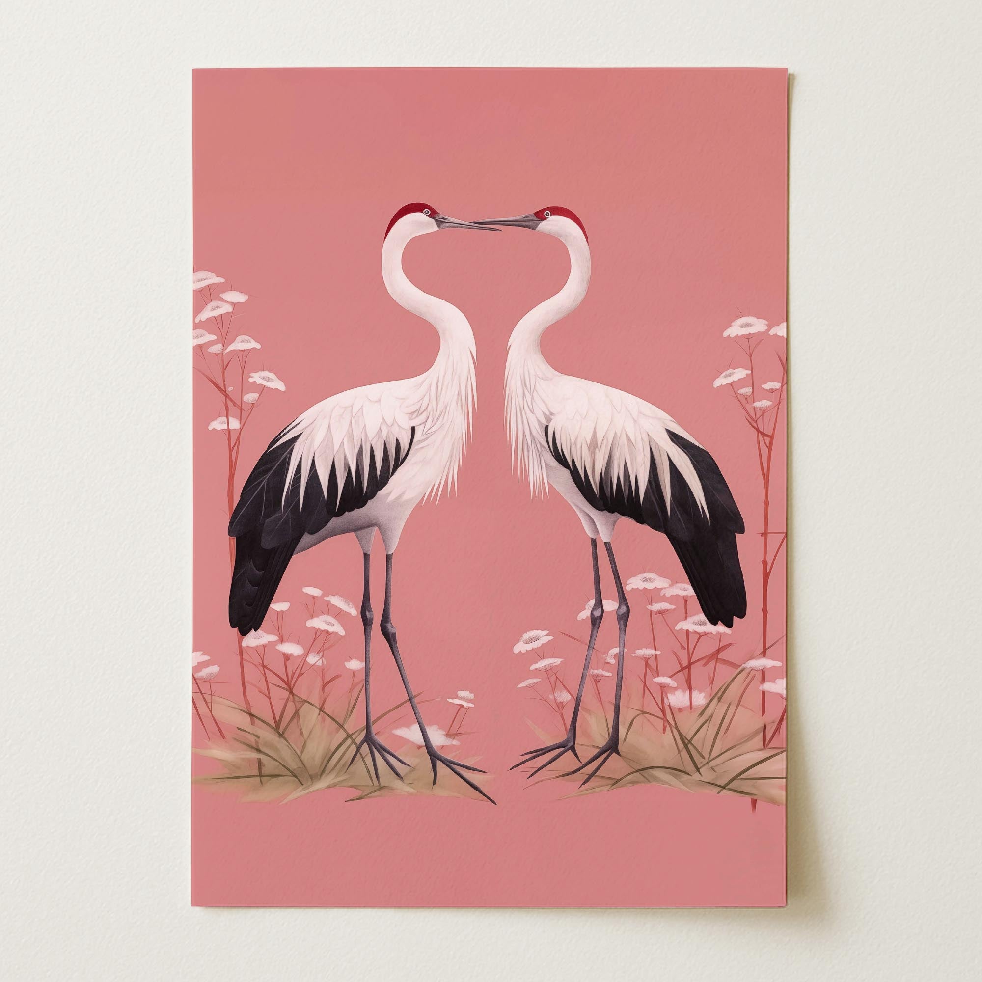 Romantic Crane Birds Heart Illustration Wall Art Print-Skudaboo