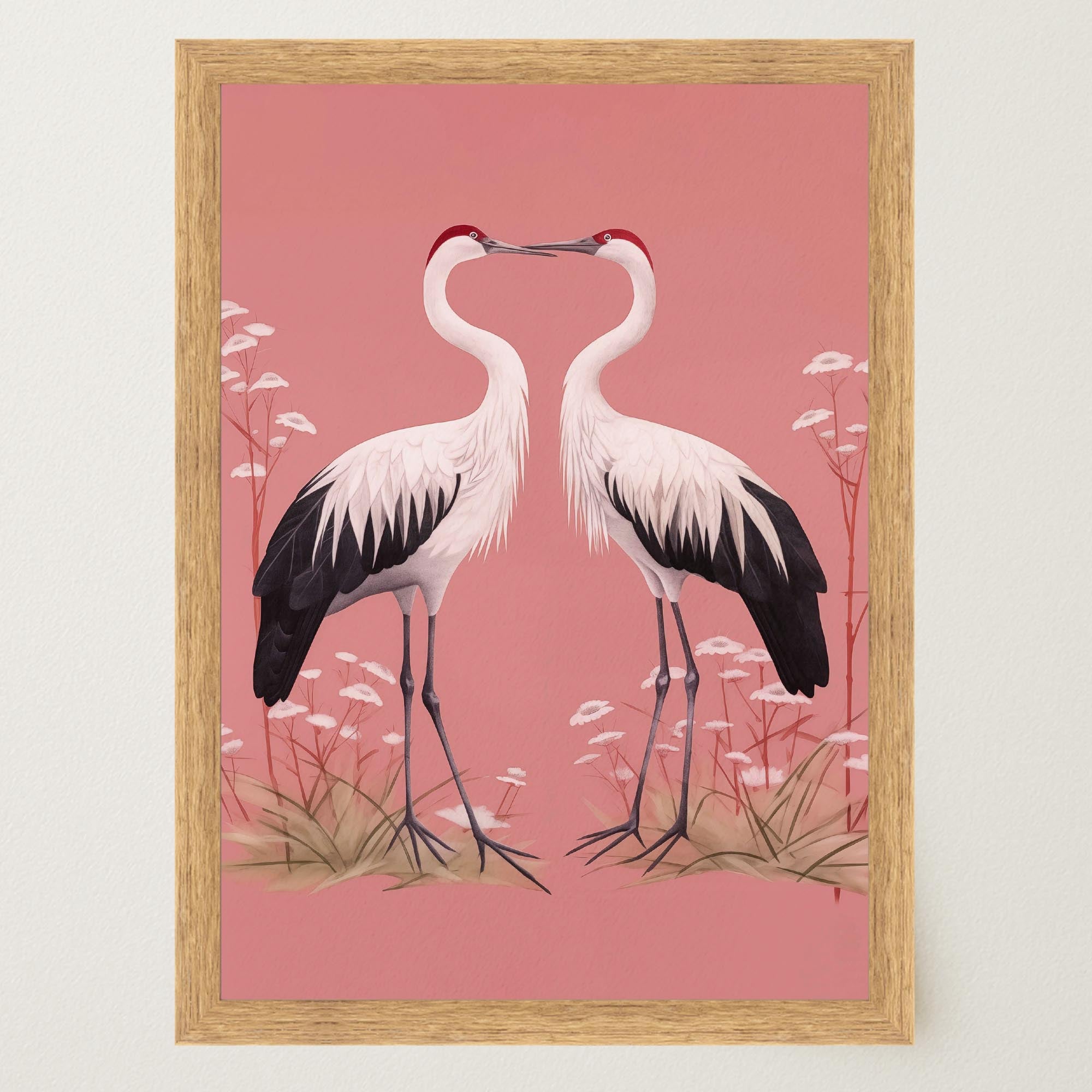 Romantic Crane Birds Heart Illustration Wall Art Print-Skudaboo