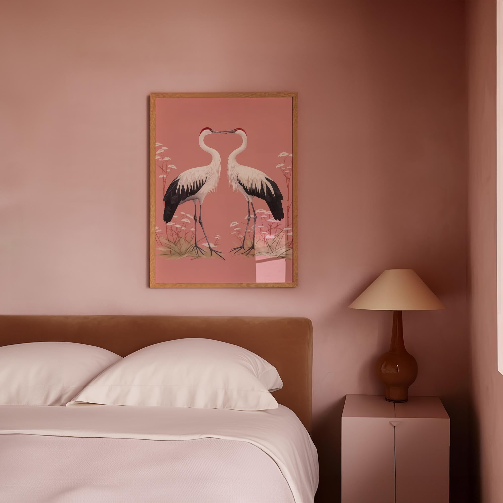 Romantic Crane Birds Heart Illustration Wall Art Print-Skudaboo