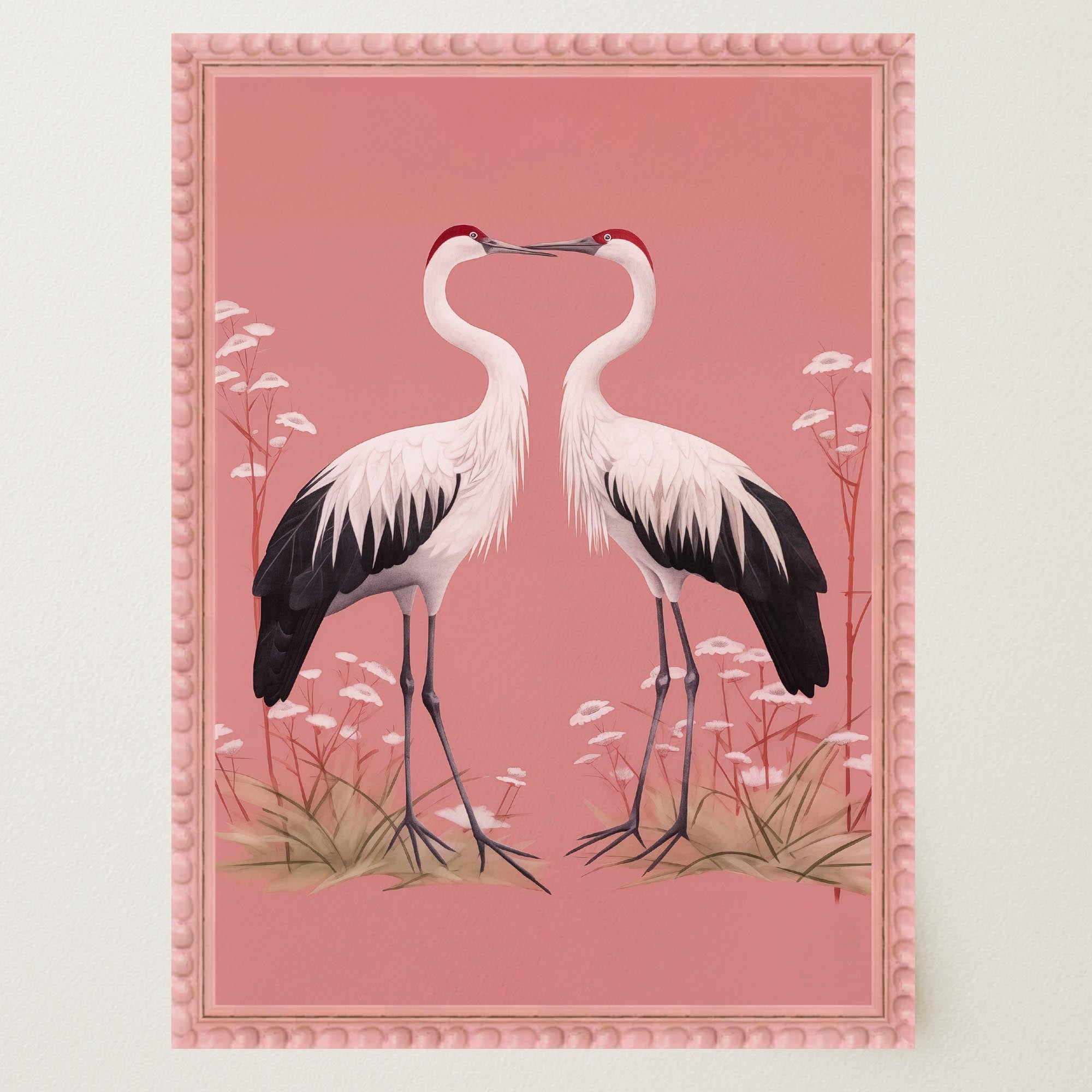 Romantic Crane Birds Heart Illustration Wall Art Print-Skudaboo