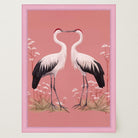 Romantic Crane Birds Heart Illustration Wall Art Print-Skudaboo
