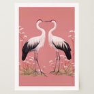 Romantic Crane Birds Heart Illustration Wall Art Print-Skudaboo