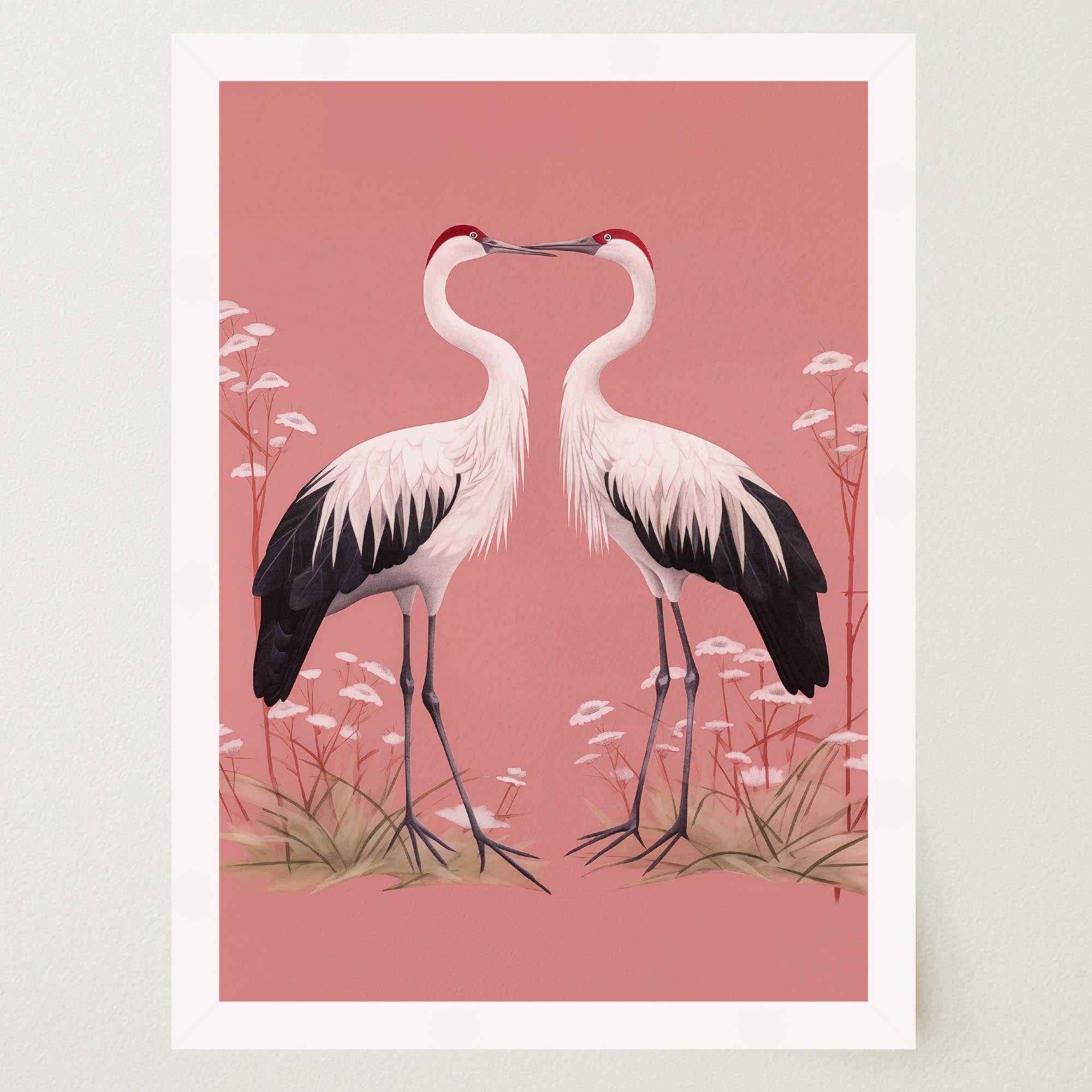 Romantic Crane Birds Heart Illustration Wall Art Print-Skudaboo
