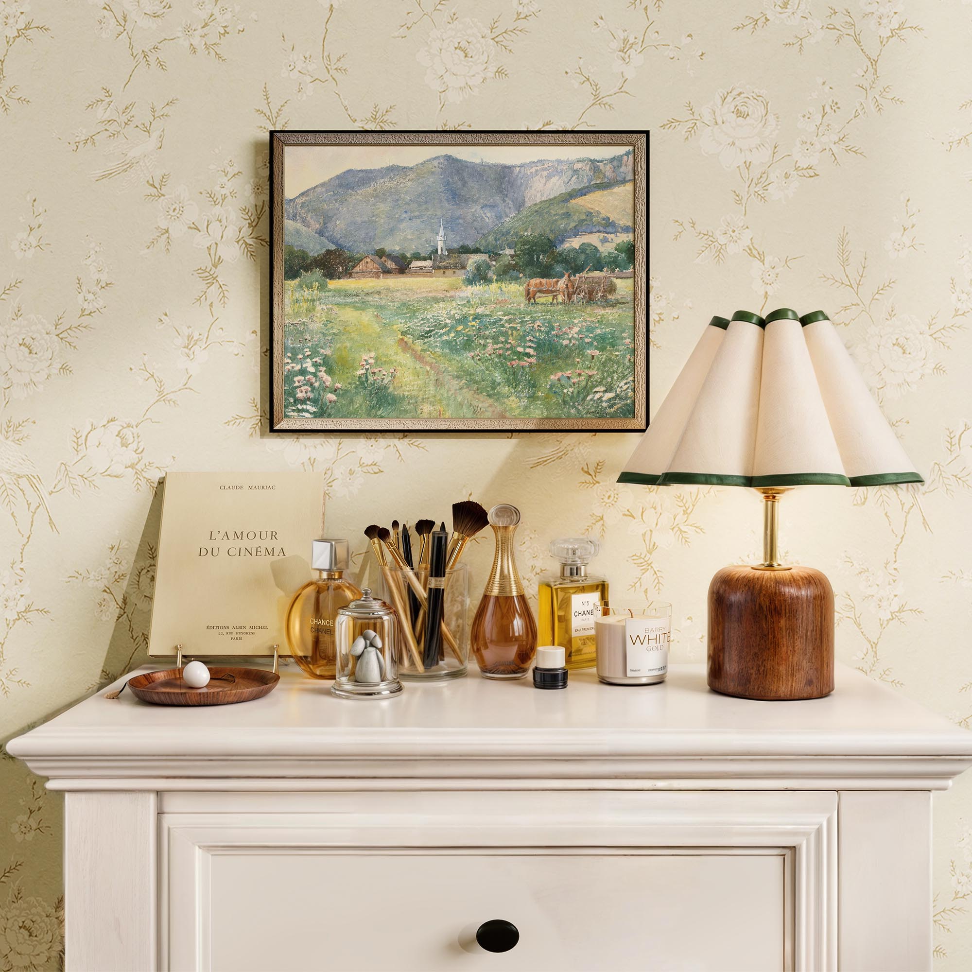 Vintage Countryside Meadow Watercolour Wall Art Print-Skudaboo