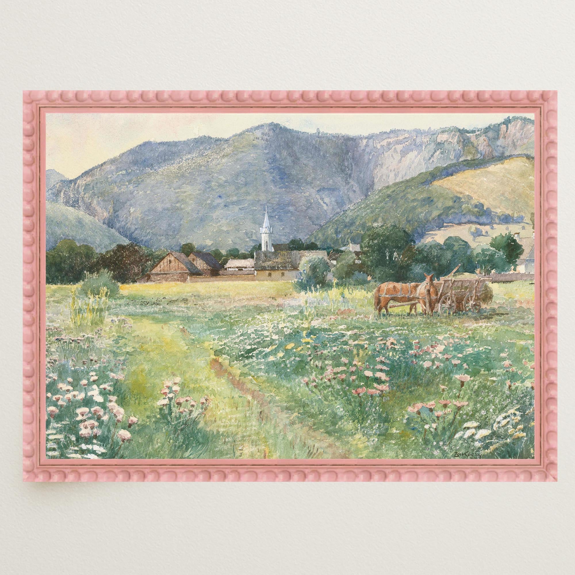 Vintage Countryside Meadow Watercolour Wall Art Print-Skudaboo
