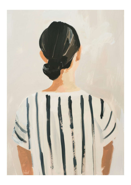 a painting of a woman in a striped shirt