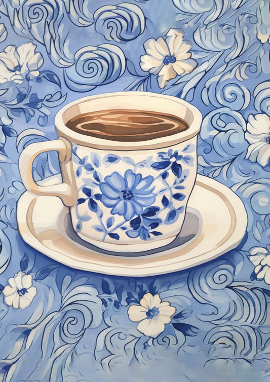 a painting of a cup of coffee on a saucer