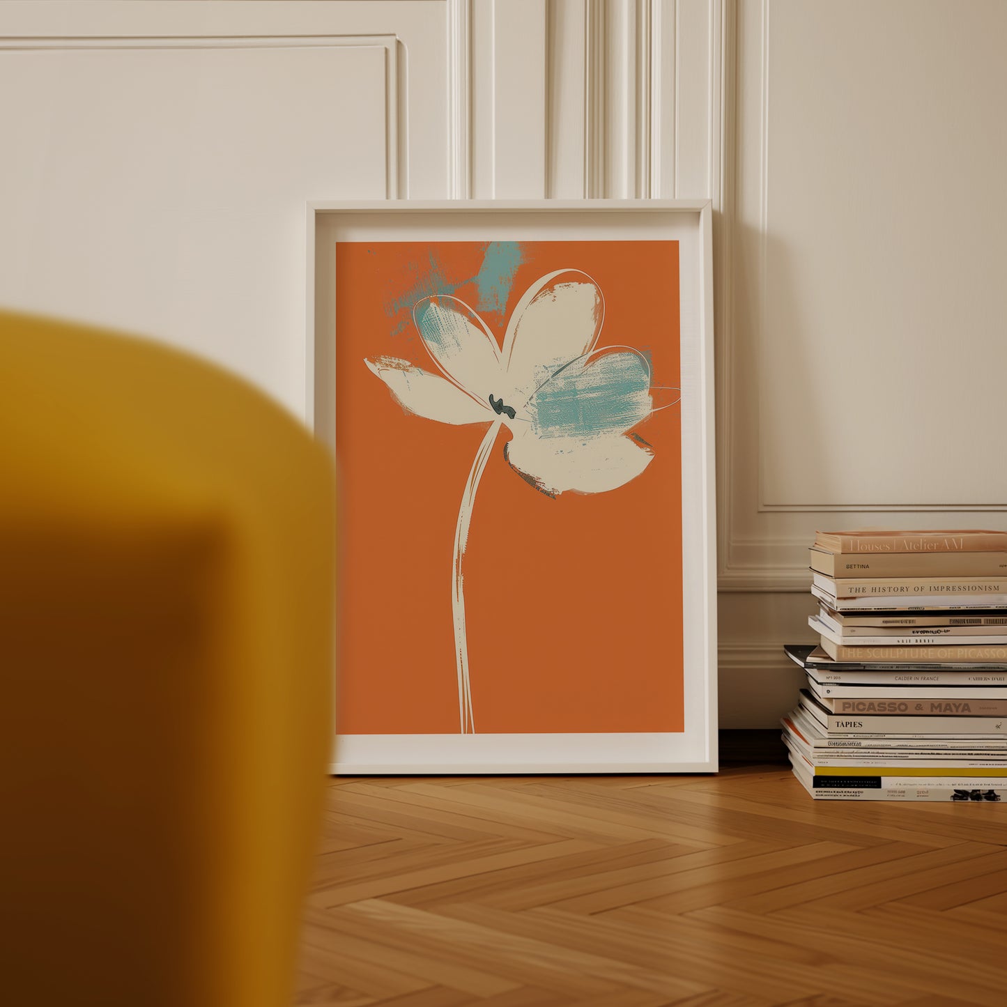 a picture of a flower on an orange background