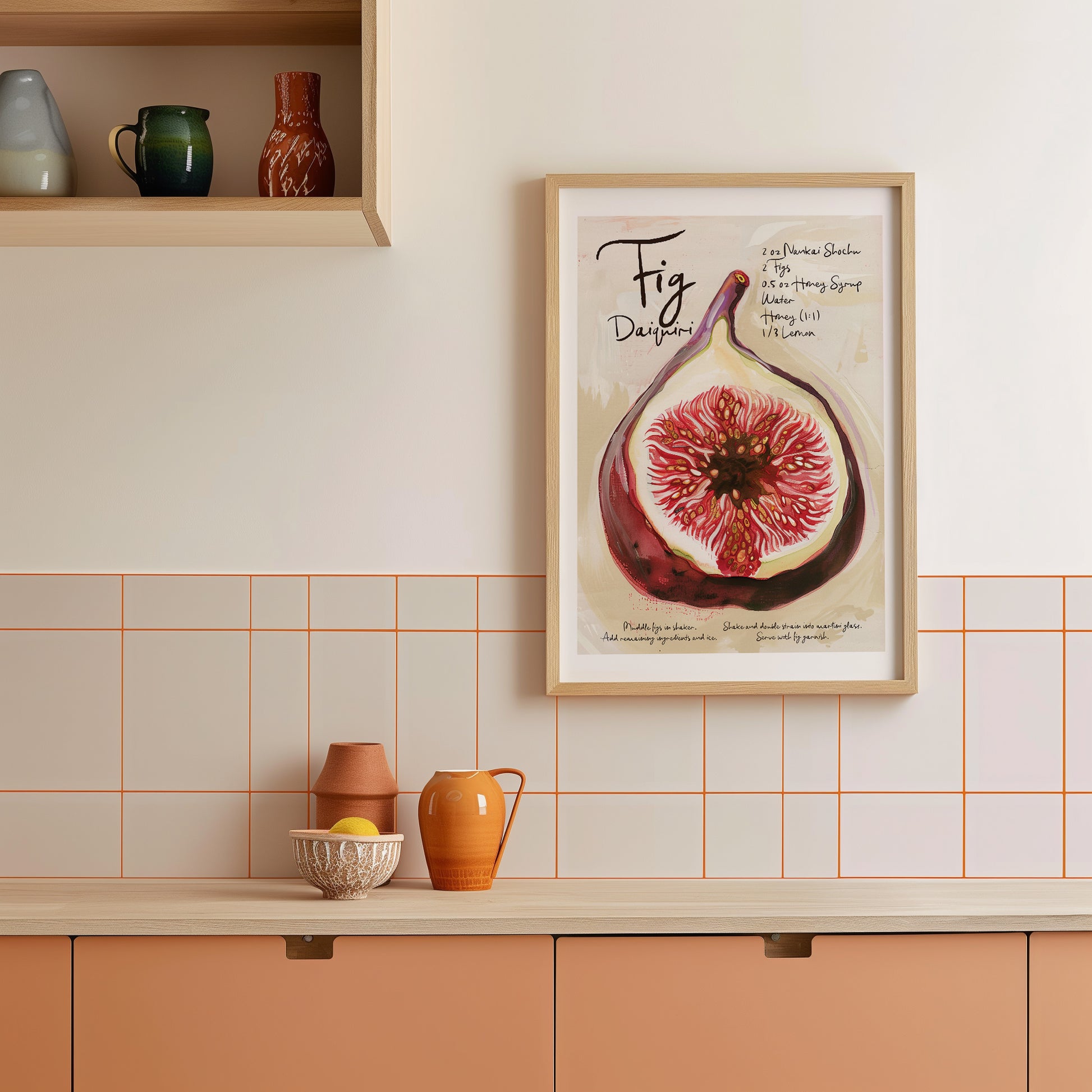 a picture of a painting on a wall above a counter