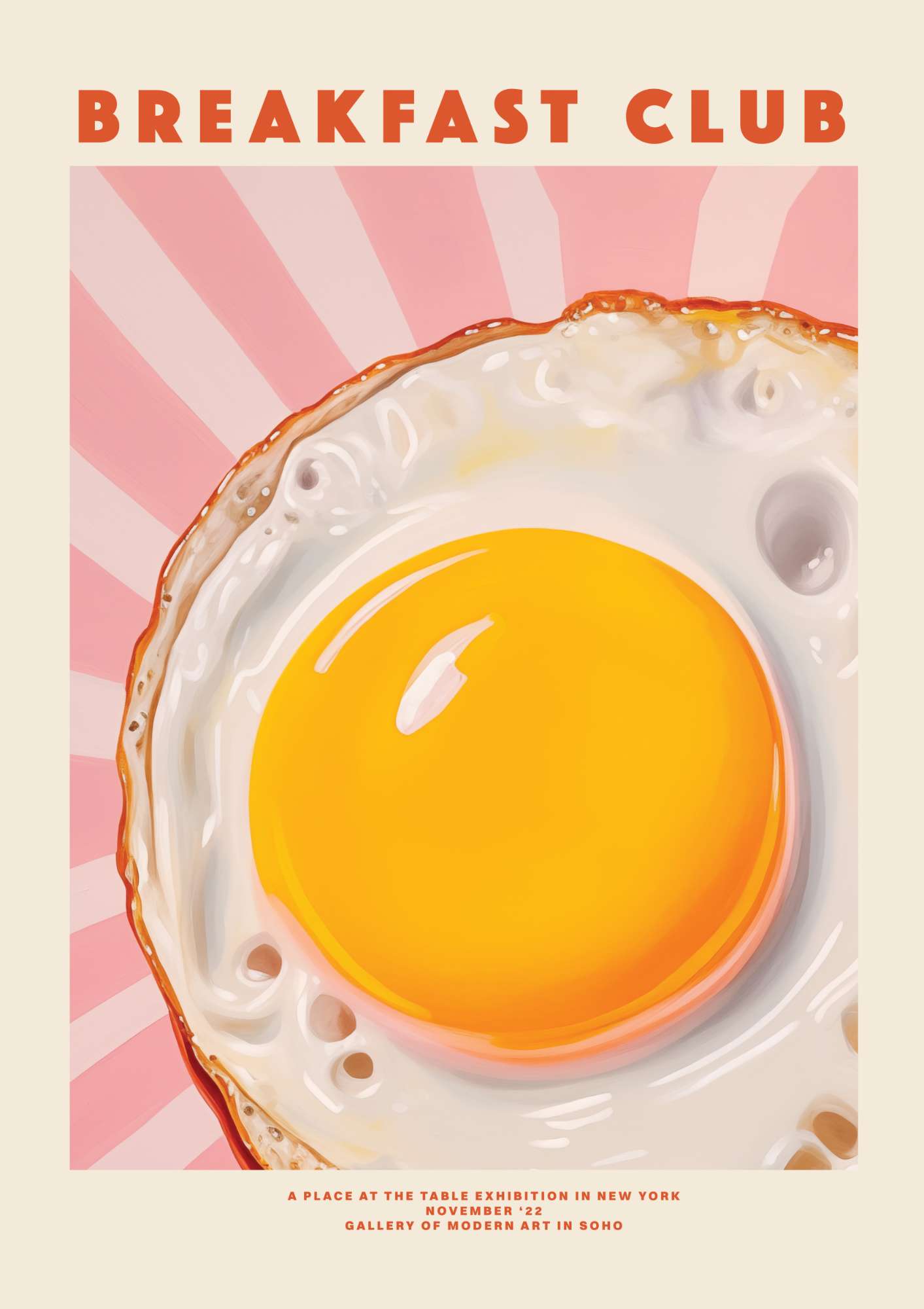 a poster of a fried egg on a toasted bun