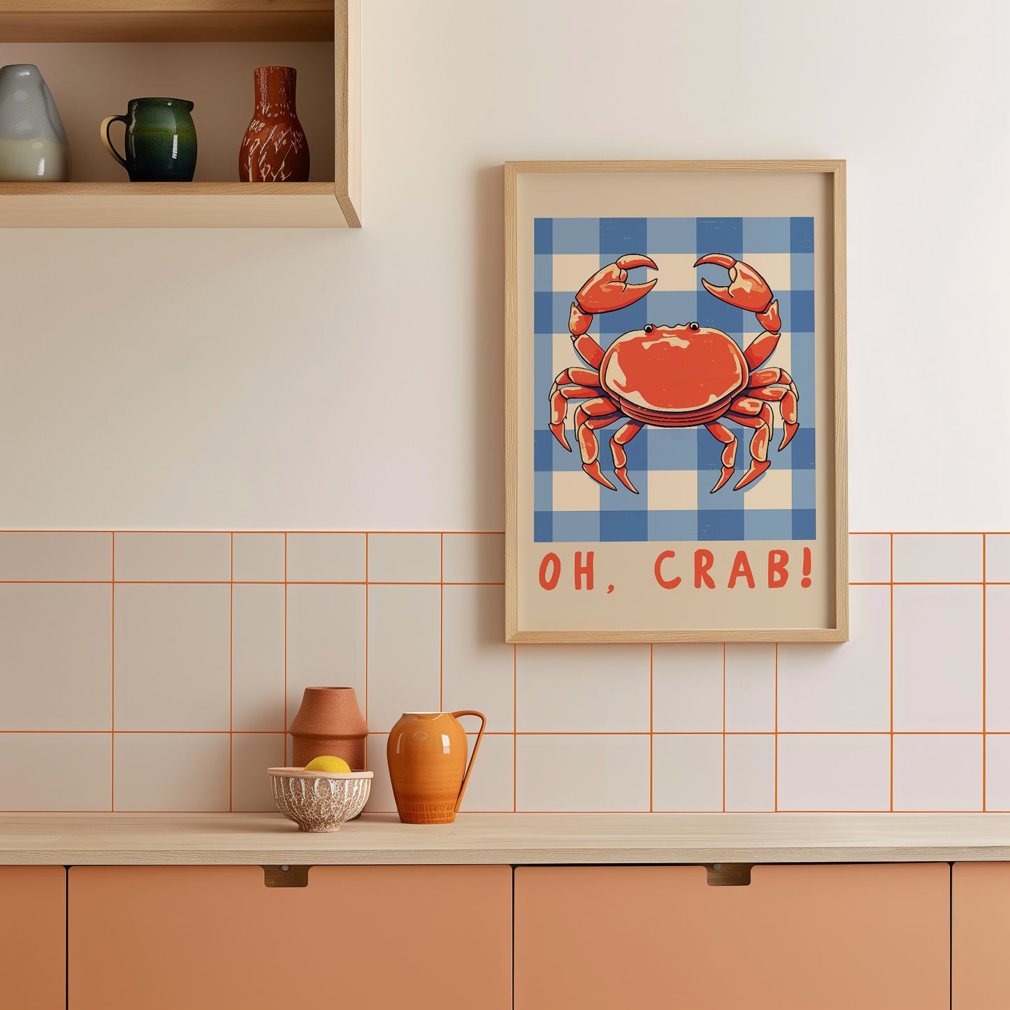 a picture of a crab on a kitchen counter