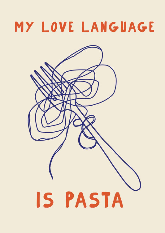 a drawing of a bunch of scissors with the words, my love language is pasta
