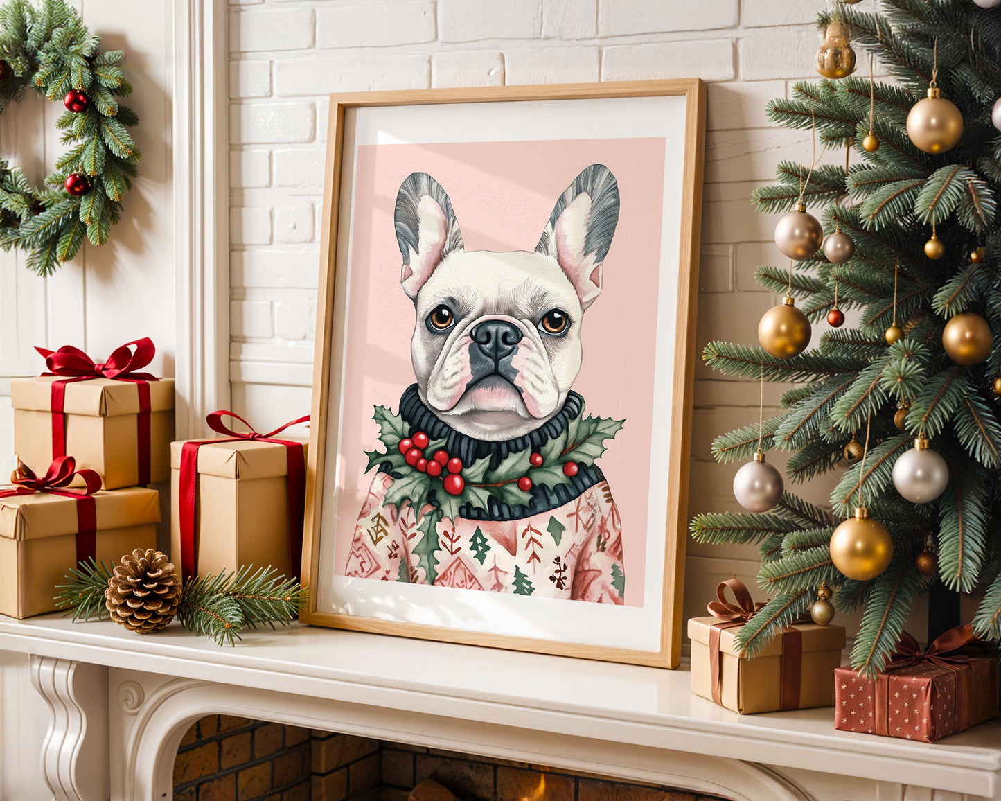 Festive French Bulldog Art Print