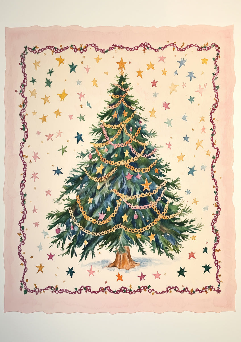 Watercolour Christmas Tree Art Print