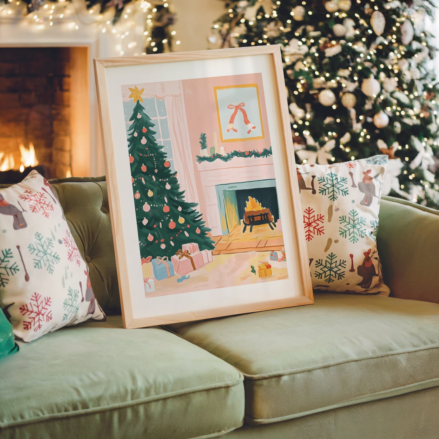 Living Room Christmas Scene Art Print