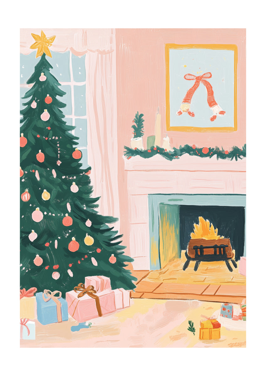 Living Room Christmas Scene Art Print