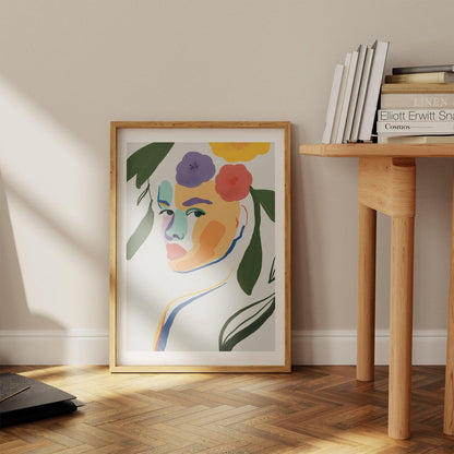 Abstract Face and Florals Art Print-Skudaboo