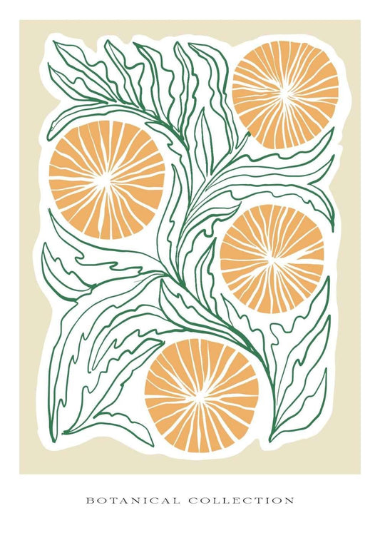 Abstract Oranges and Vines Spring Floral Art Print-Skudaboo