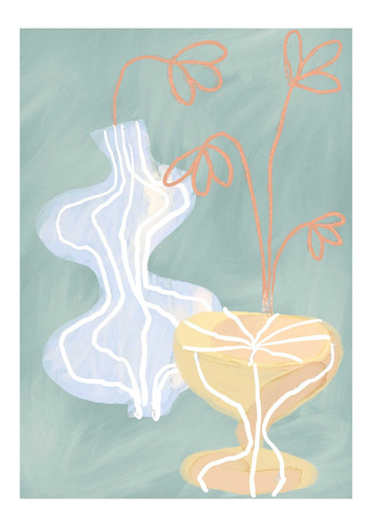 Abstract Vases & Flower Art Print-Skudaboo