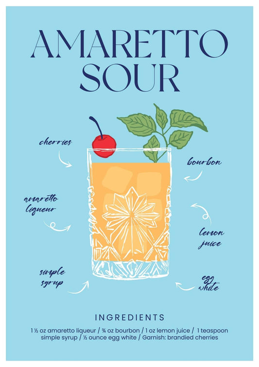 Amaretto Sour Cocktail Recipe Art print-Skudaboo