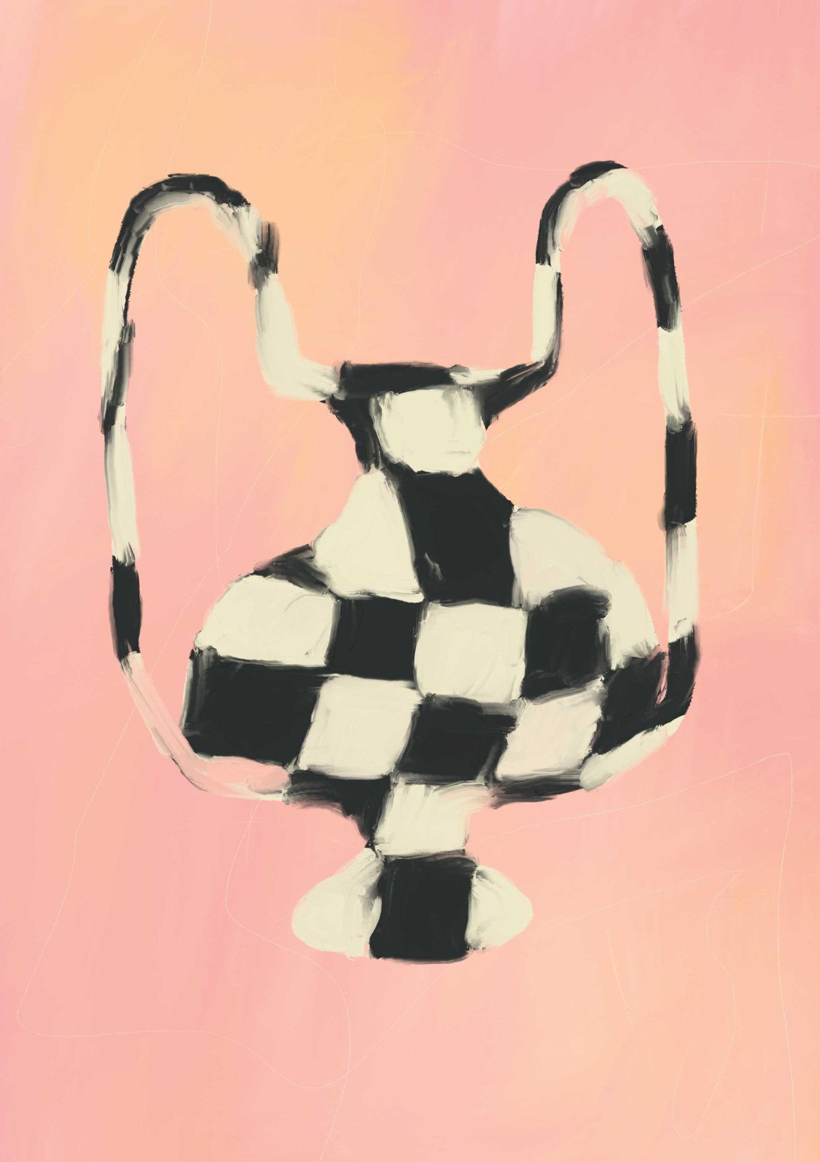 Black & White Check Vase Art Print-Skudaboo