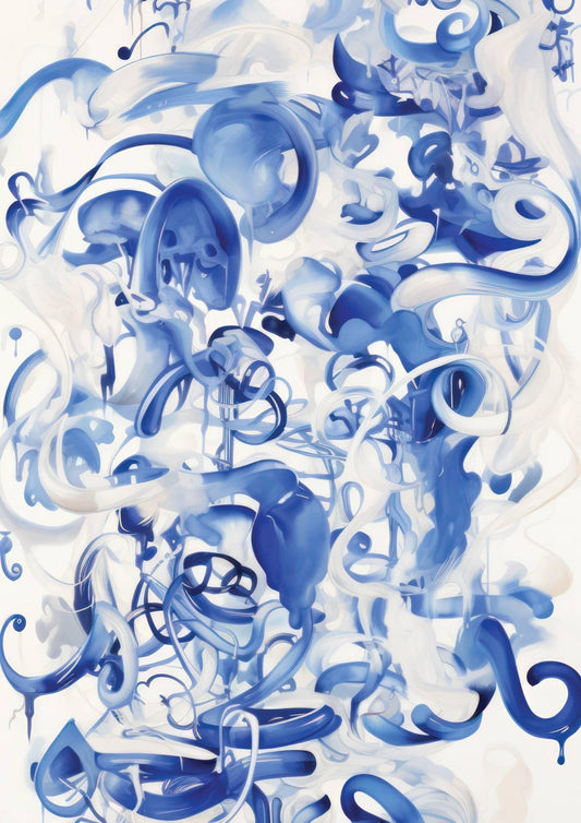 Blue Abstract Swirls Art Print-Skudaboo